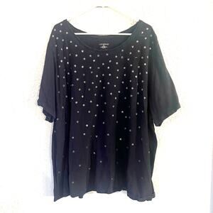 Catherine’s womens 3X black t shirt with metallic silver stars & metal stars.